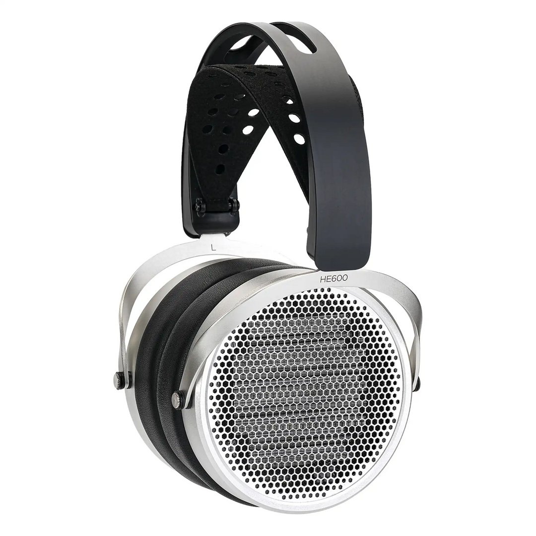 HIFIMAN HE600 headphones right earcup view standing whitebox