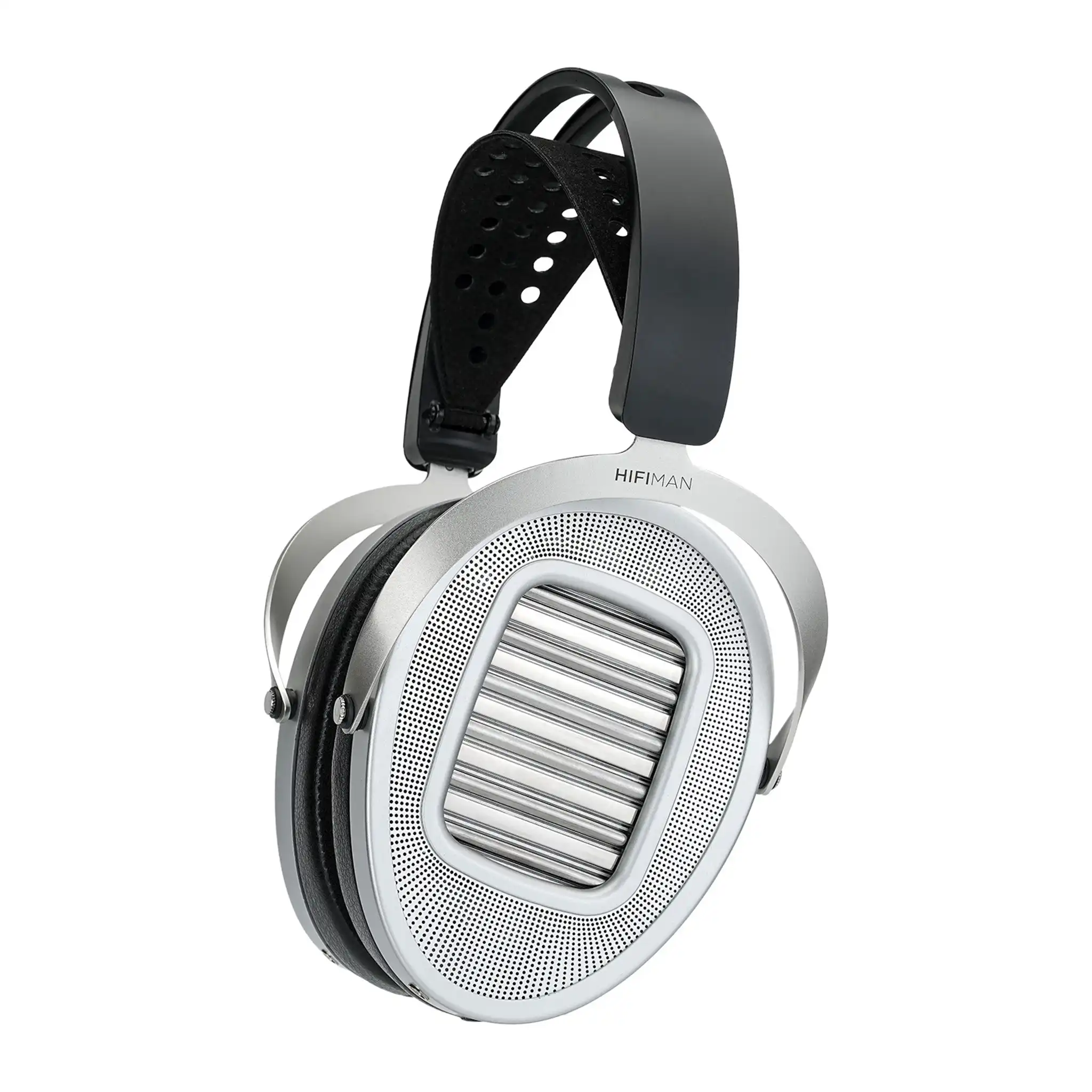 HIFIMAN Ananda Unveiled headphones standing left ear cup view at front 3 quarter angle whitebox