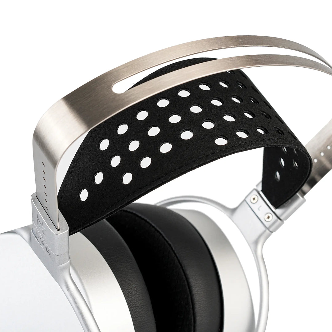 HiFiMAN ISVARNA headband high-angle closeup whitebox