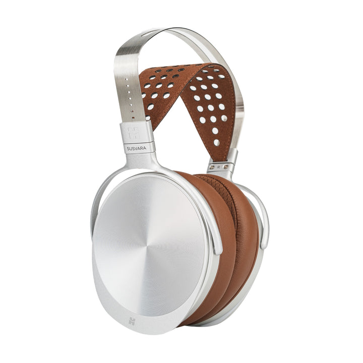 HiFiMAN Susvara Unveiled side quarter with magnetic veil covers over white background