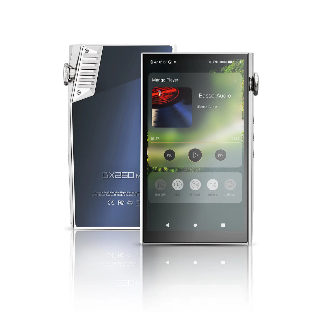 iBasso DX260MK2 DAP x2 in silver standing front and back view whitebox