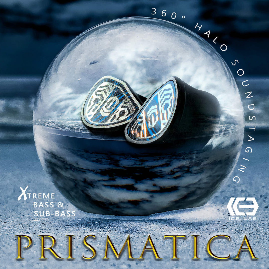 Ice Lab Prismatica brand poster with water sphere and logo