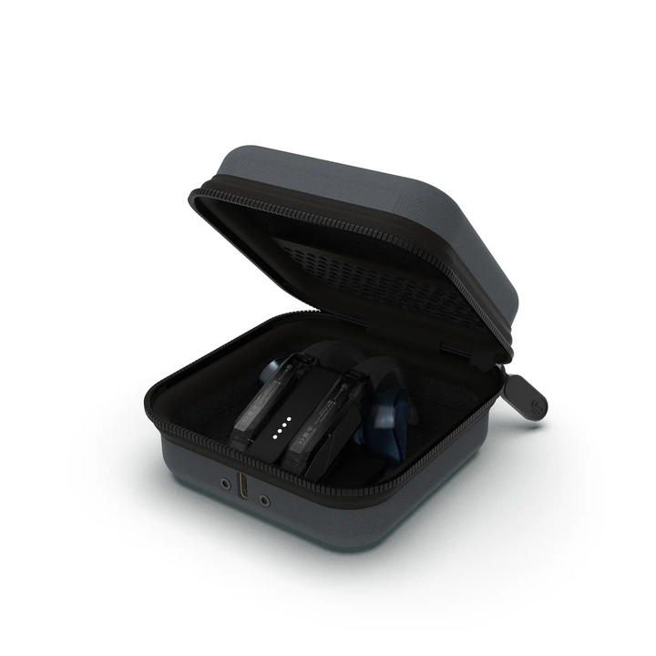 iFi Audio GO pods Air dac and amp in charging case front right 3 quarter angle whitebox