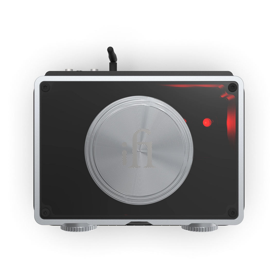 iFi Audio iDSD Phantom DAC/amp sitting Birdseye view of top whitebox