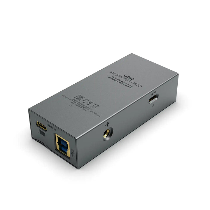 iFi USB iPurifier Pro lying face down bottom right corner angle whitebox
