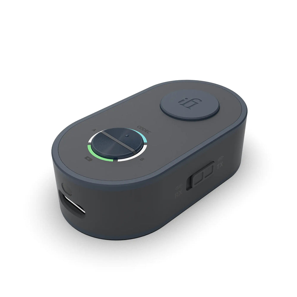 iFi Audio UP Travel bluetooth adapter bottom right 3 quarter angle whitebox