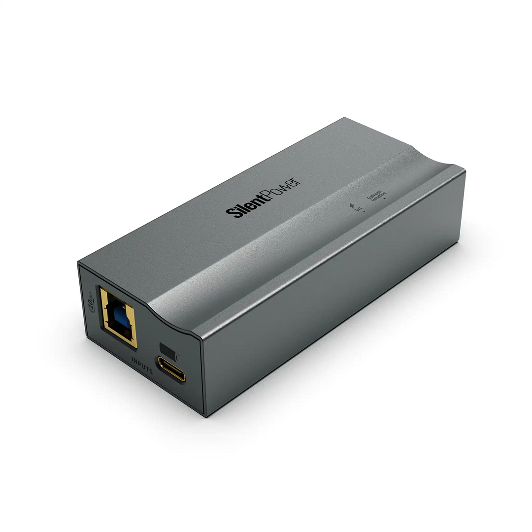 iFi USB iPurifier Pro lying face up bottom left corner angle whitebox