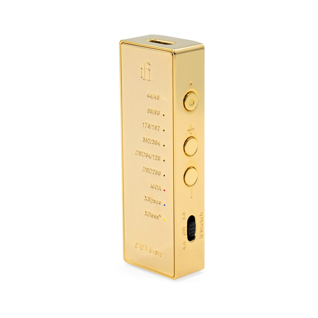 iFi limited GOld bar rear 3 quarter profile over white background