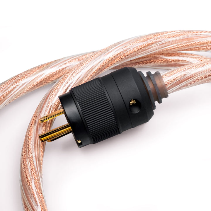 iFi SupaNova power cable closeup NEMA 5-15 connector over white background