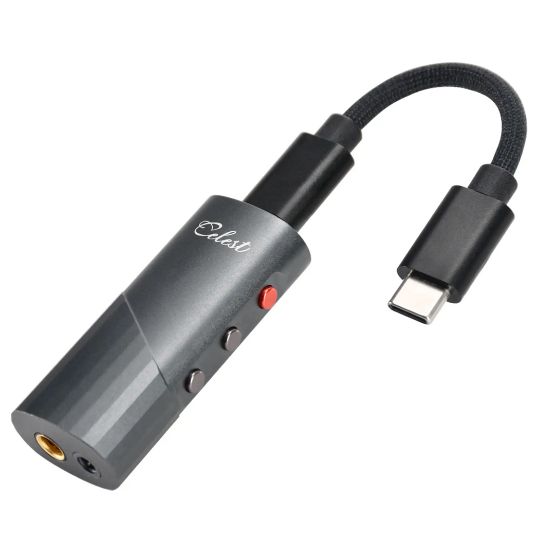 Kinera Celest CD-20 top front quarter with attached USB cable whitebox