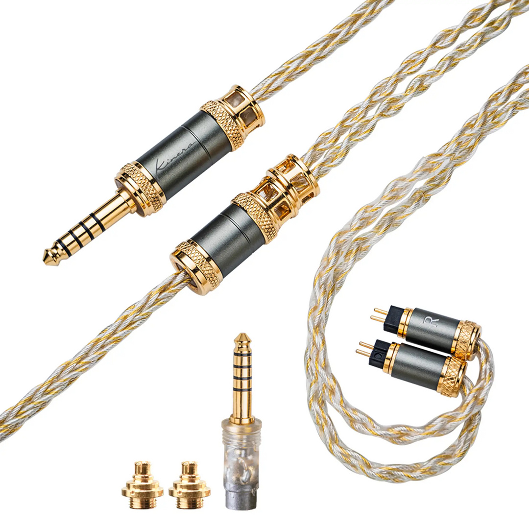 Kinera MIA cable bird's eye highlighting terminations, hardware and cable strands whitebox