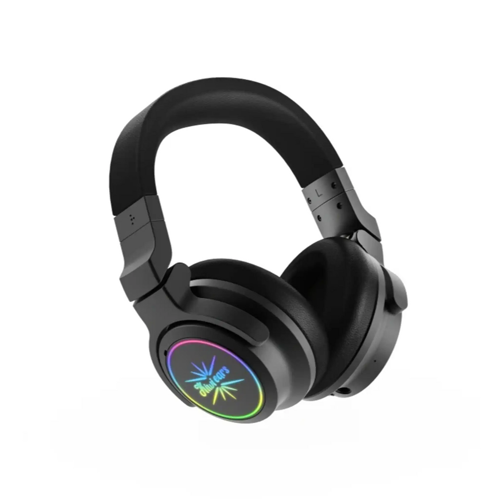 Kiwi Ears Aventus headphones right ear cup rgb lights on 3 quarter angle whitebox