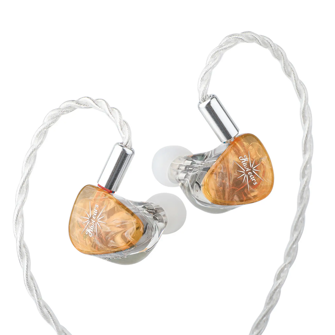 Kiwi Ears Orchestra Lite iems front view with cable whitebox