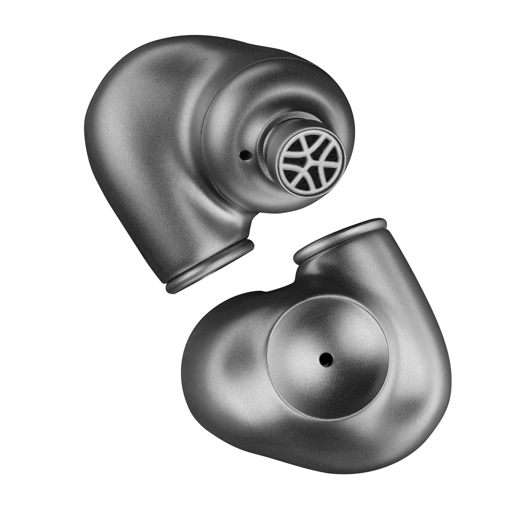 Meze Audio ASTRU IEMs extreme closeup front and rear whitebox