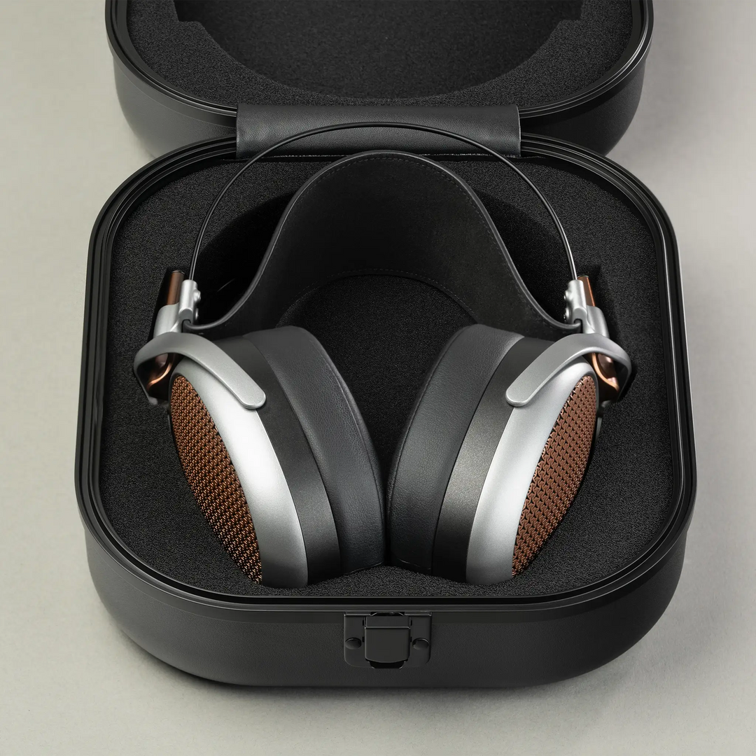 Meze Audio POET headphone low angle front in stock case