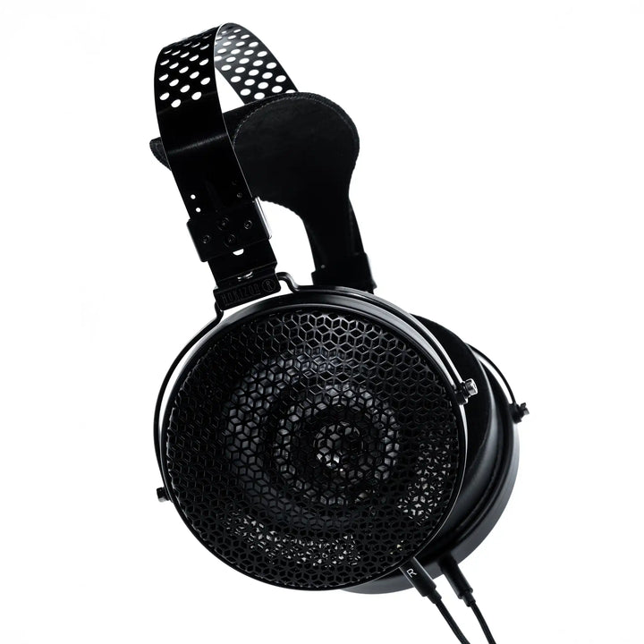 Moondrop Horizon headphones right earcup profile from bottom up angle whitebox
