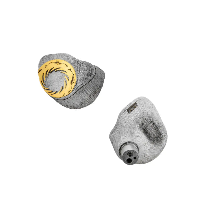 Moondrop Solis 2 IEMs floating diagonally front and rear view whitebox