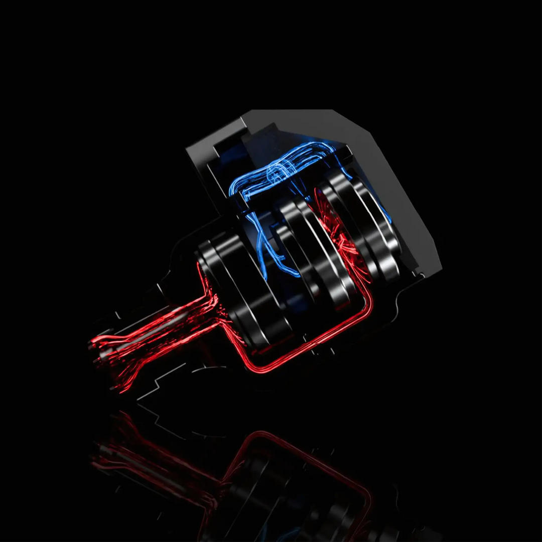 Moondrop Harmon IEM inside drivers graphic on black reflective background