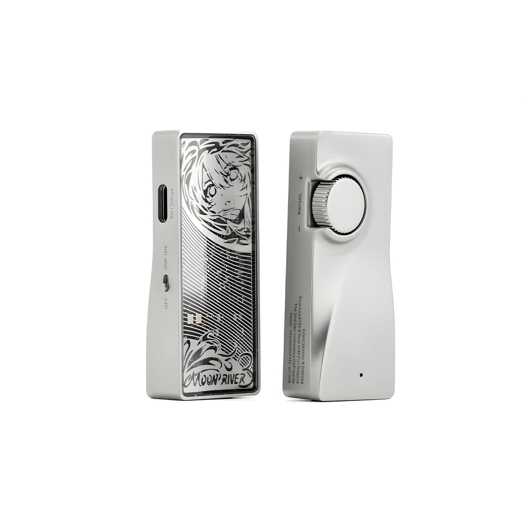 Moondrop Moonriver3 portable dac and amp x2 front and rear view 3 quarter whitebox