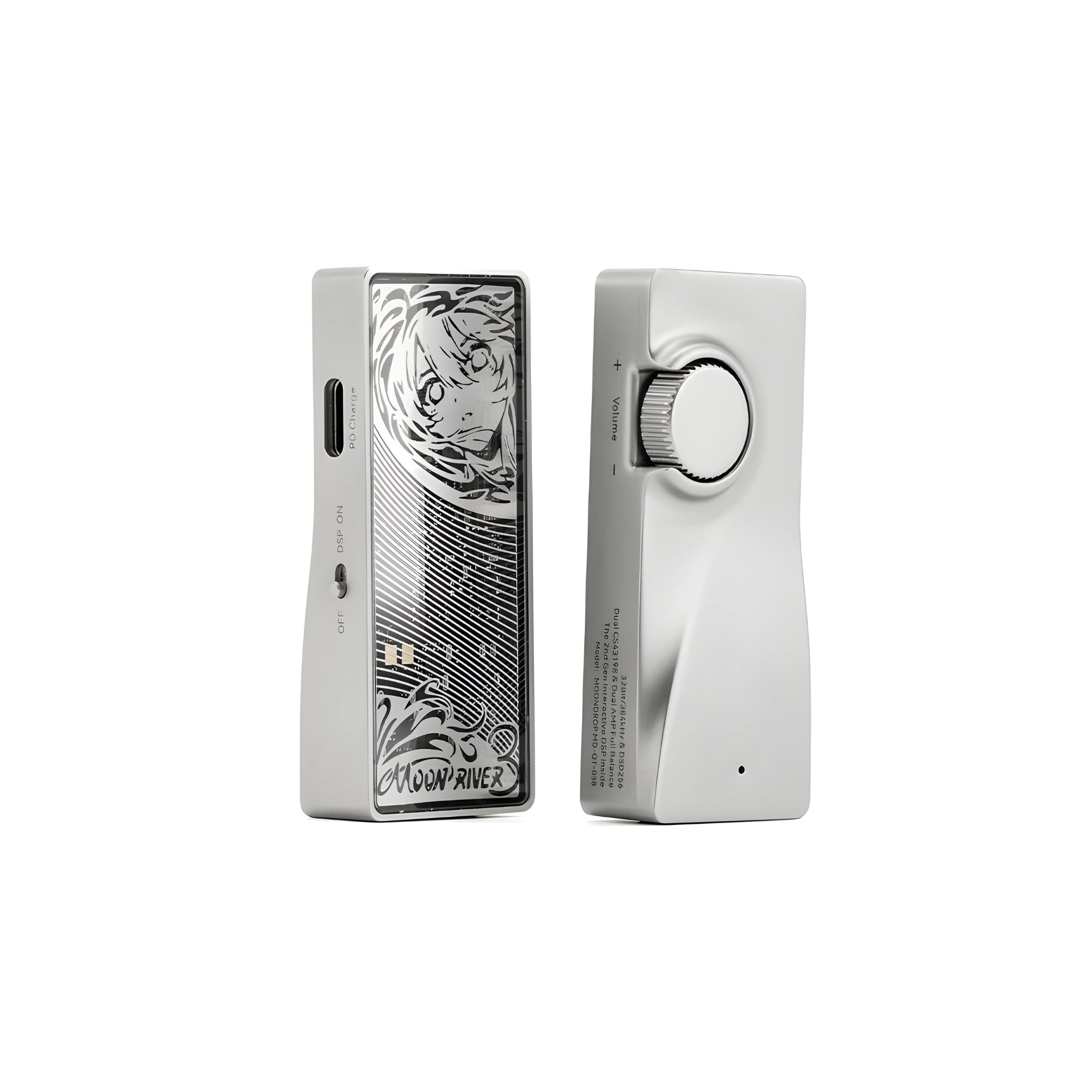 Moondrop Moonriver3 portable dac and amp x2 front and rear view 3 quarter whitebox