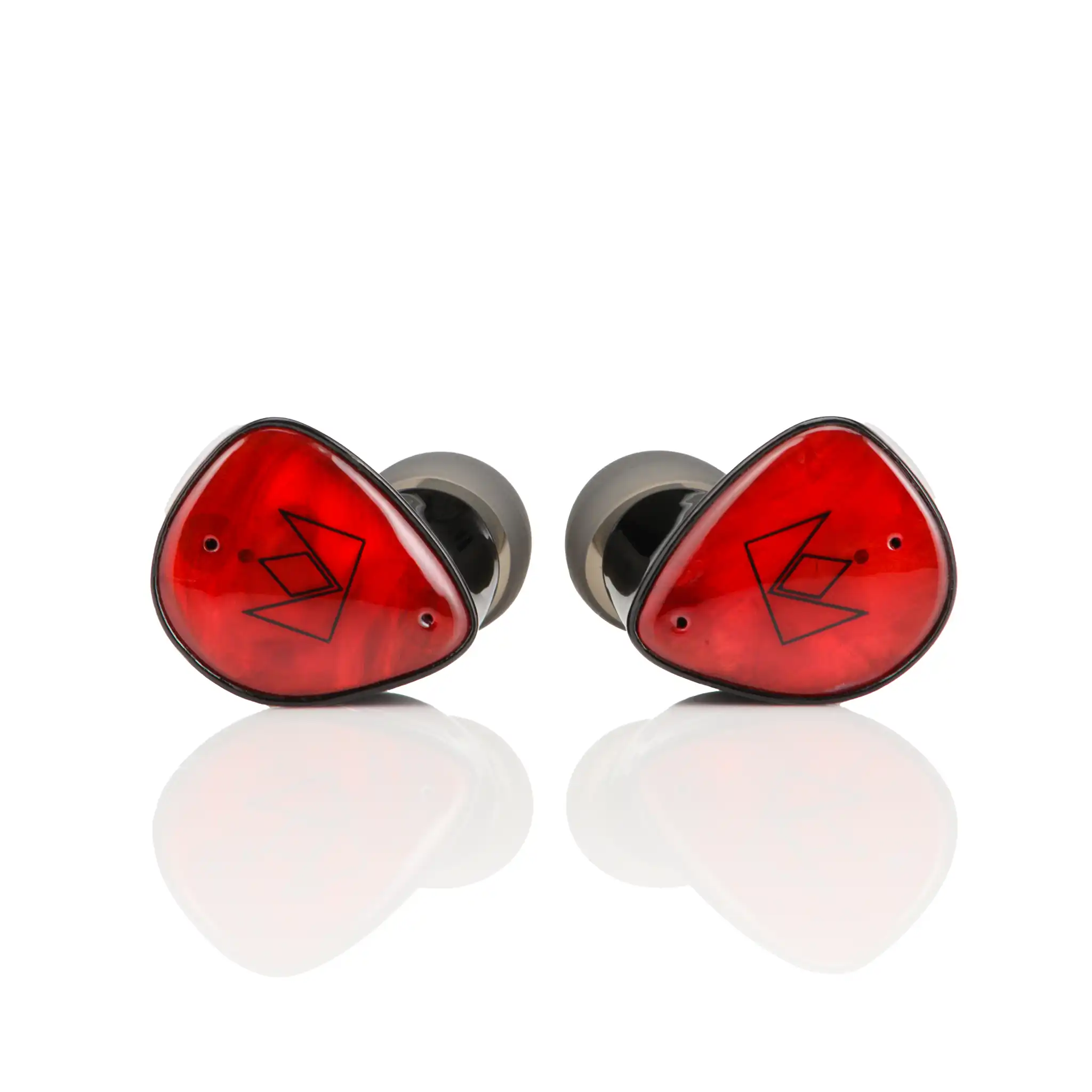 Noble Audio FoKus Amadeus TWS earphones sitting front center with ear tips whitebox