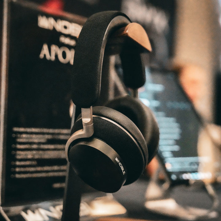 Noble FoKus Apollo closeup on headphone stand from CanJan Singapore 2024 booth
