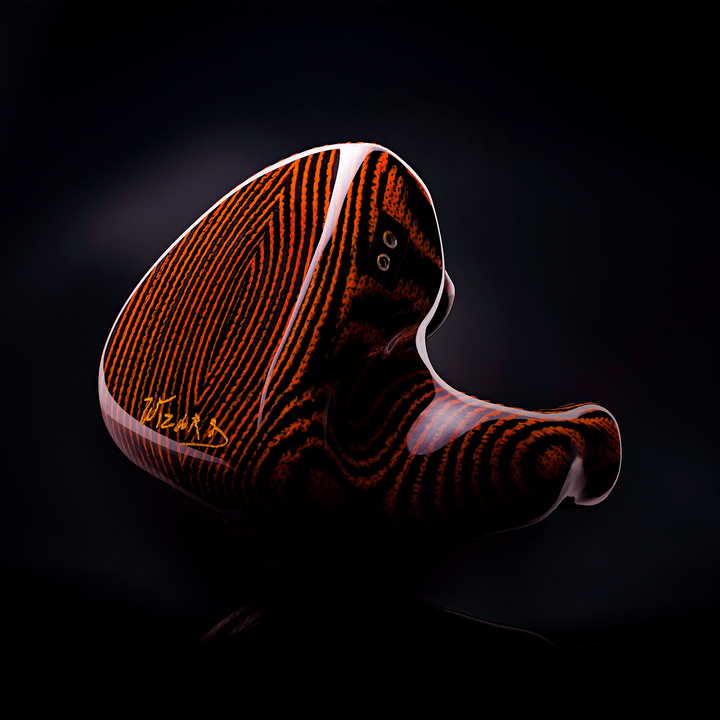 Noble Audio custom design thumb orange black stripes