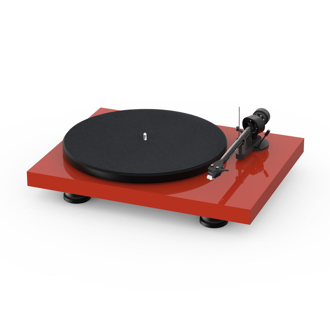 Pro-Ject Debut Carbon EVO gloss red over white background