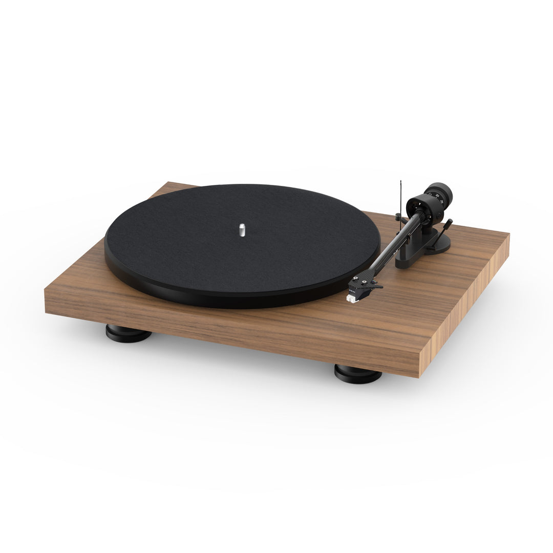Pro-Ject Debut Carbon EVO walnut over white background