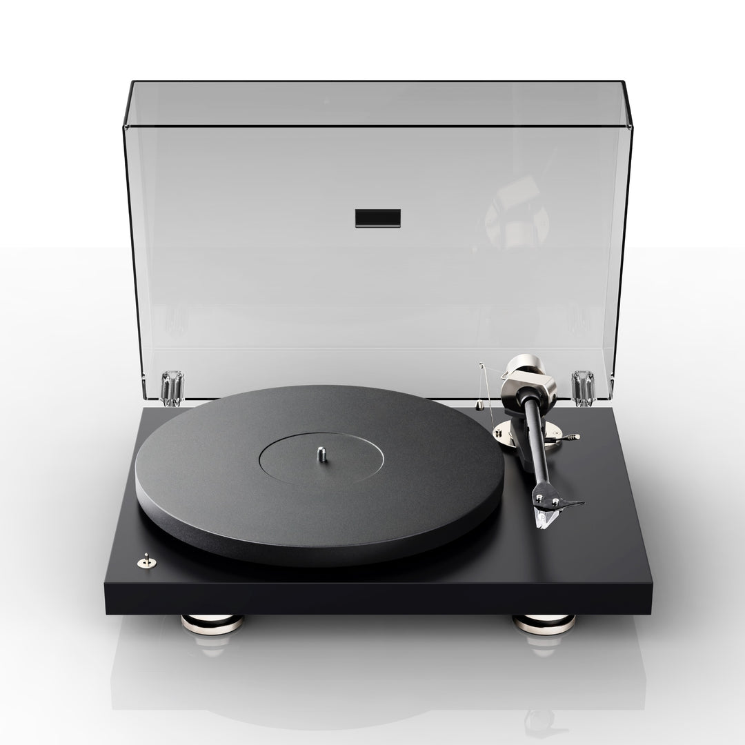 Pro-Ject Debut PRO B front with open dust cover whitebox