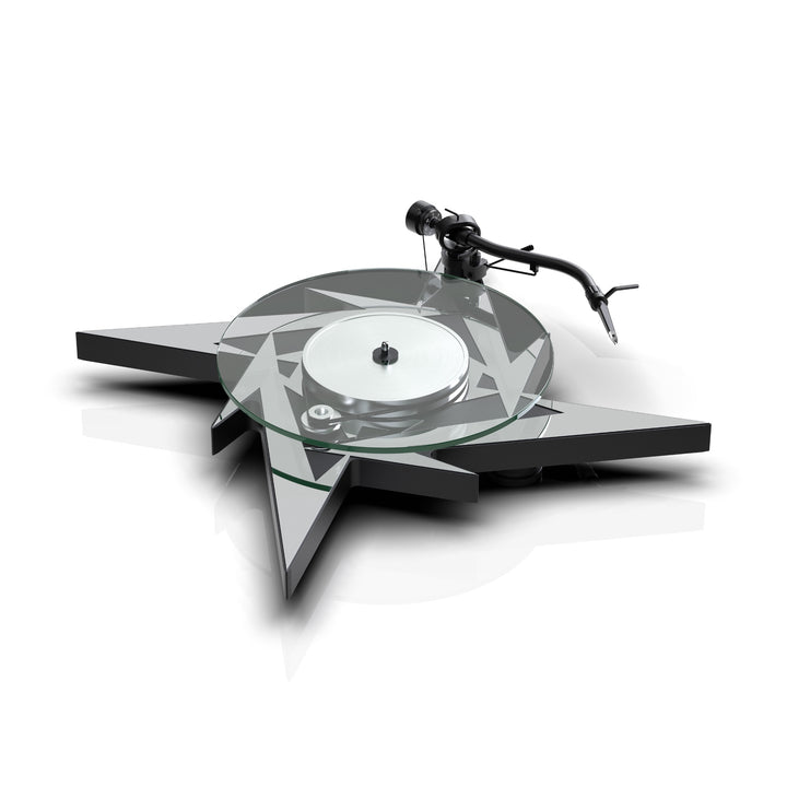 Pro-Ject Metallica turntable front three quarter over white background