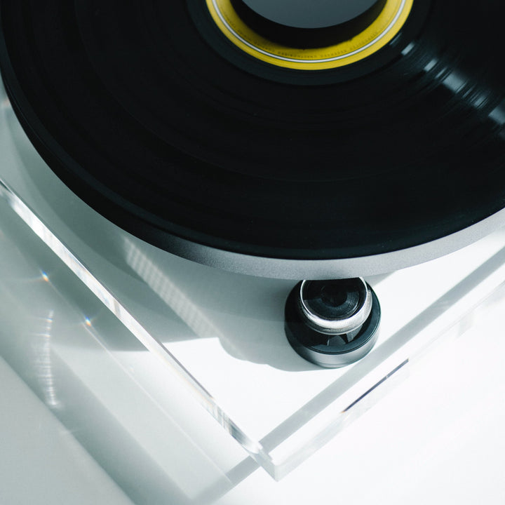 Pro-Ject XA B bird's eye front right corner with record