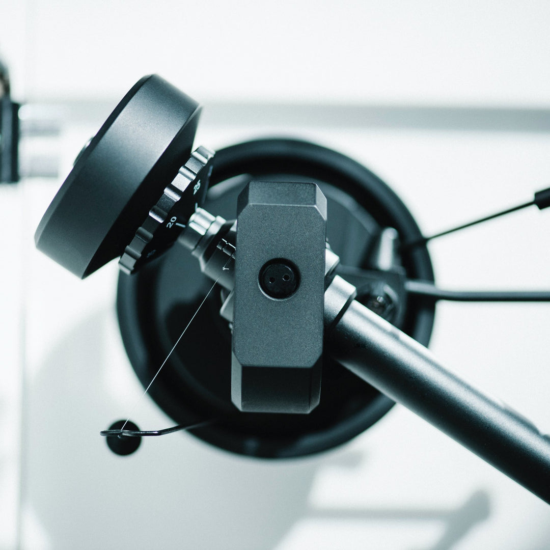 Pro-Ject XA B bird's eye closeup tonearm assembly