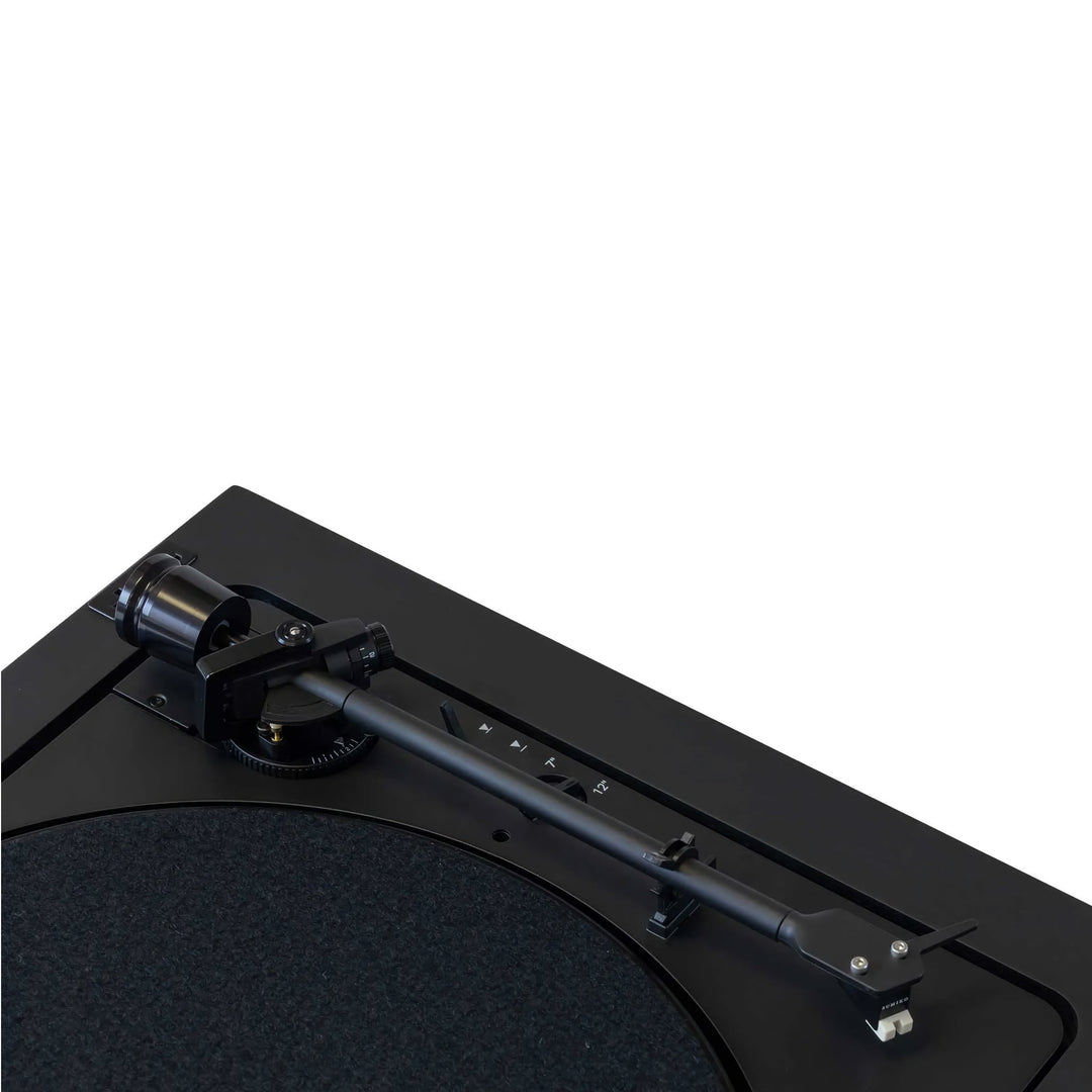 Pro-Ject A2 turntable top highlighting tonearm over white background