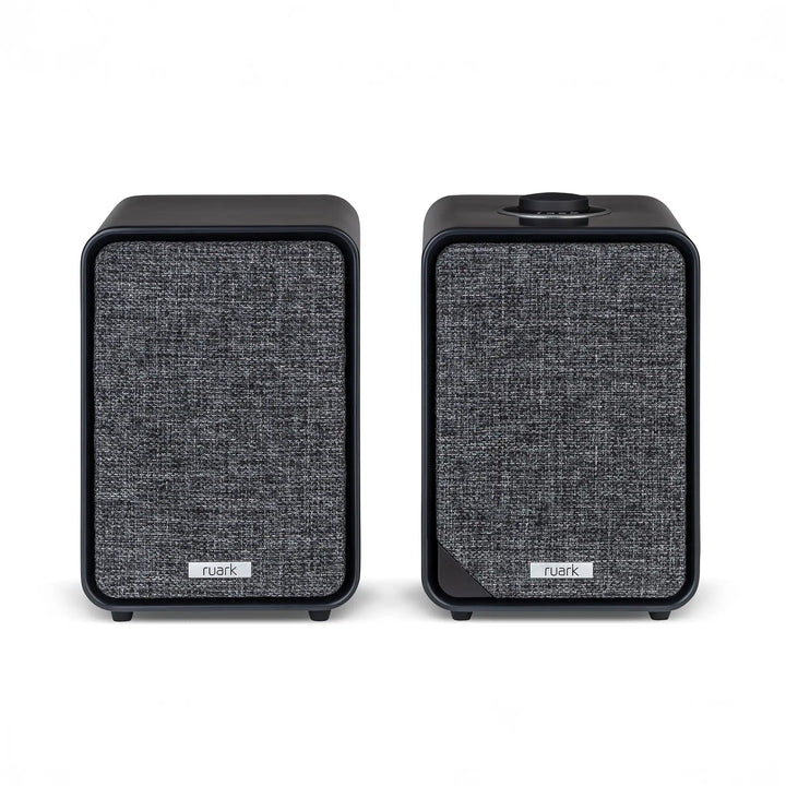 Ruark Audio MR1 MK3 speakers in charcoal front center whitebox