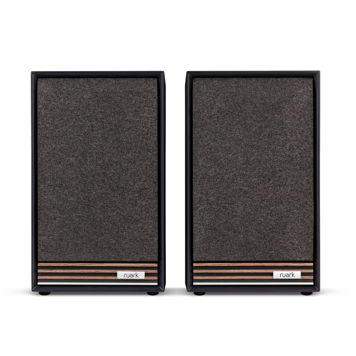 Ruark Audio Sabre R speakers front whitebox charcoal walnut finish