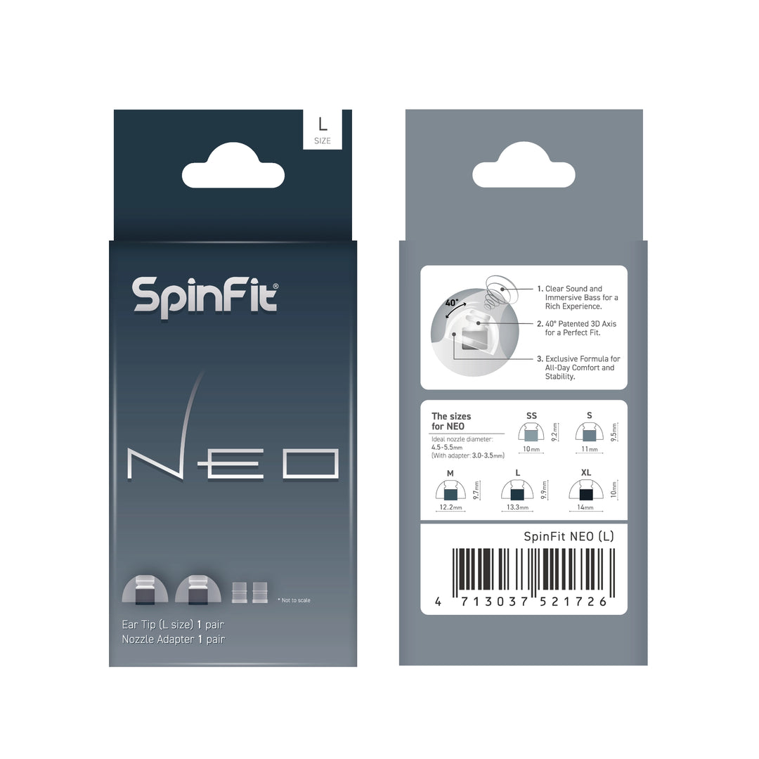 Spinfit NEO front retail packaging size L whitebox