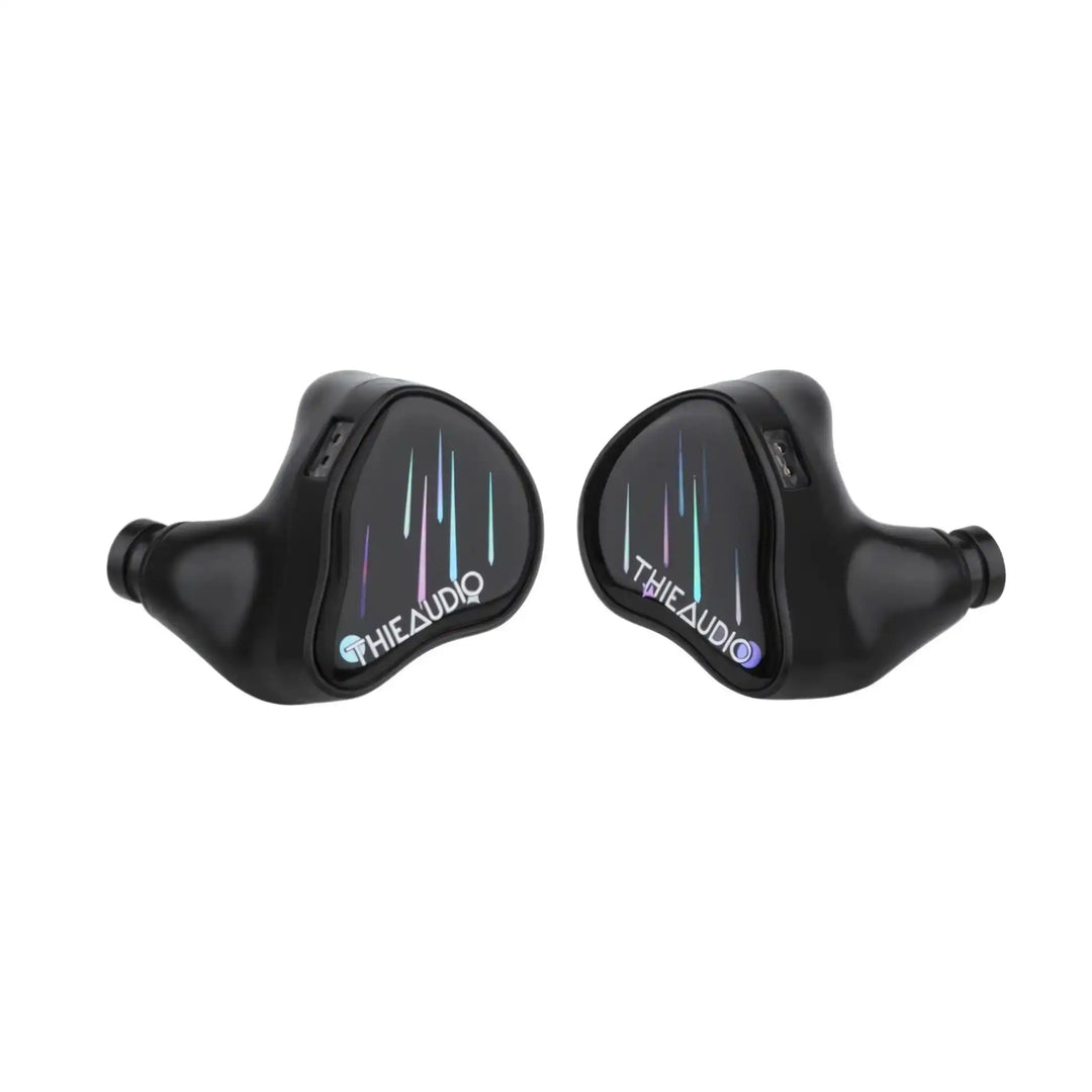 Thieaudio Monarch MKIV IEMs with Stellashot faceplate front center angled inward toward each other whitebox