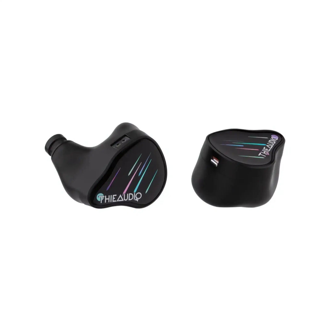 Thieaudio Monarch MKIV IEMs with Stellashot faceplate front and side view of tuning switch whitebox