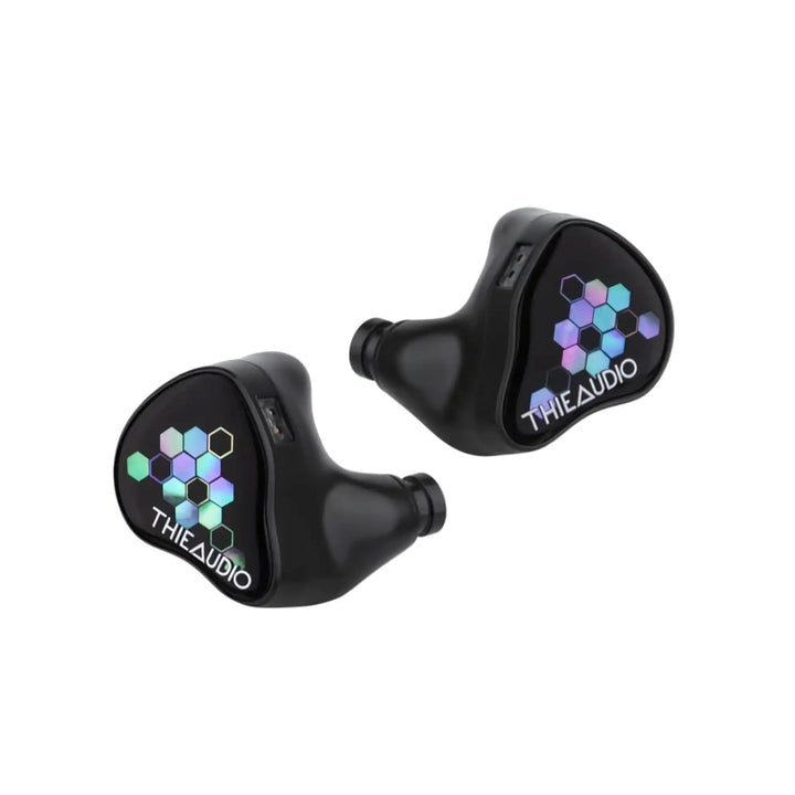 Thieaudio Monarch MKIV IEMs with Kaleidoglow faceplate floating front diagonally whitebox