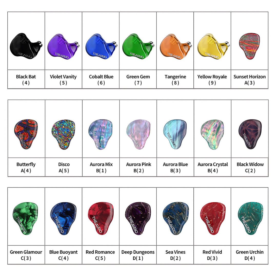 Thieaudio Monarch MK3 all available shell colors and finishes chart