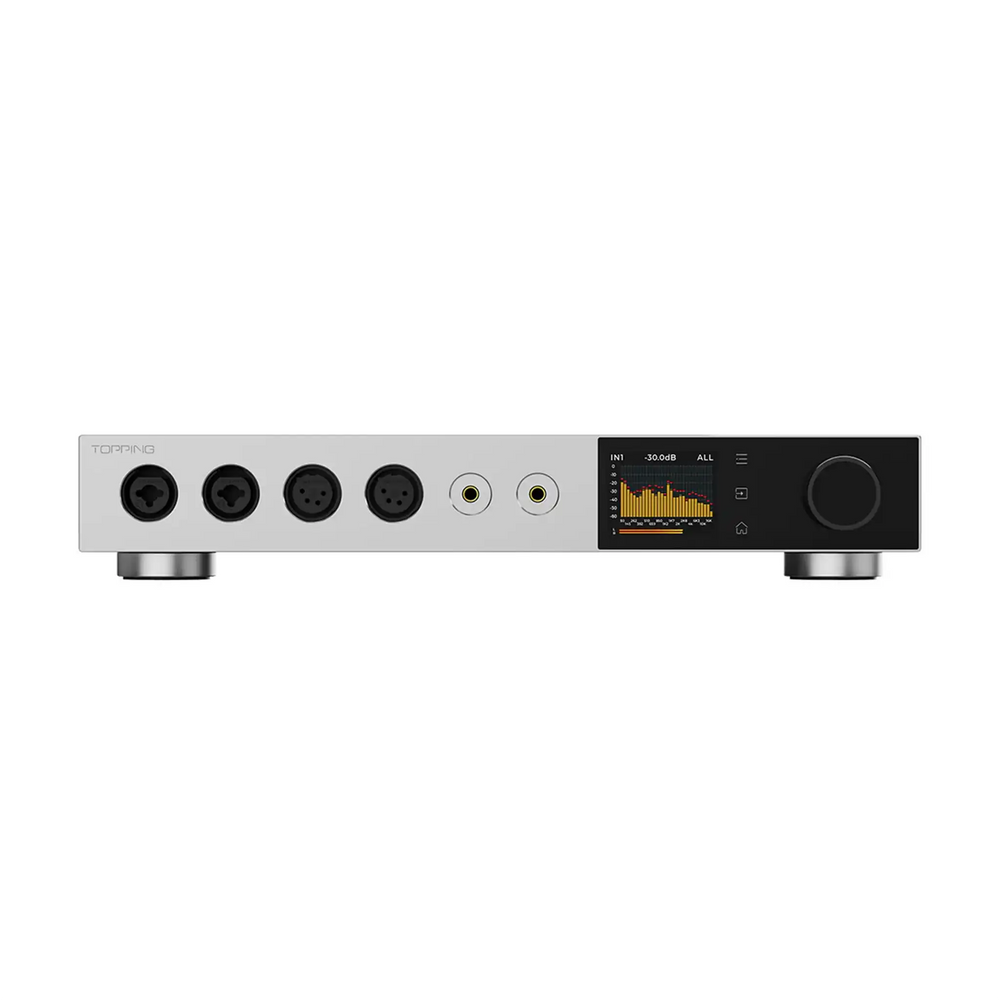 Topping A900 headphone amplifier front center 3 quarter whitebox