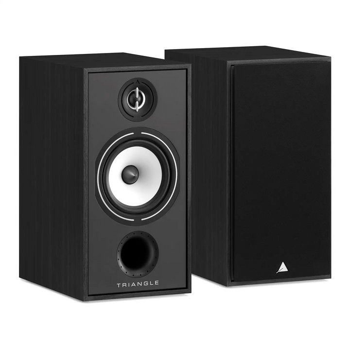 Triangle Audio Borea BR04 speakers black ash front one with cover left 3 quarter angle whitebox