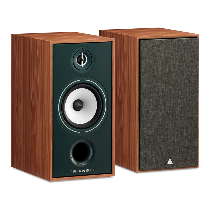 Triangle Audio Borea BR04 speakers oak green front one with cover left 3 quarter angle whitebox