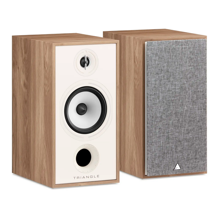 Triangle Audio Borea BR04 speakers light oak front one with cover left 3 quarter angle whitebox