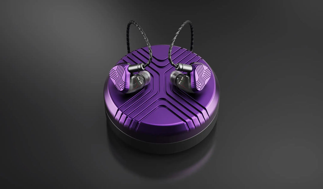 Vision Ears EXT MK II with attached stock cable over purple metal case