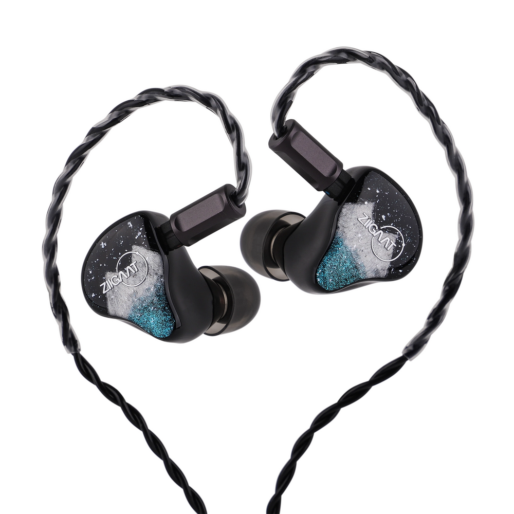ZiiGaat Horizon IEMs front outward facing angle with cable attached whitebox