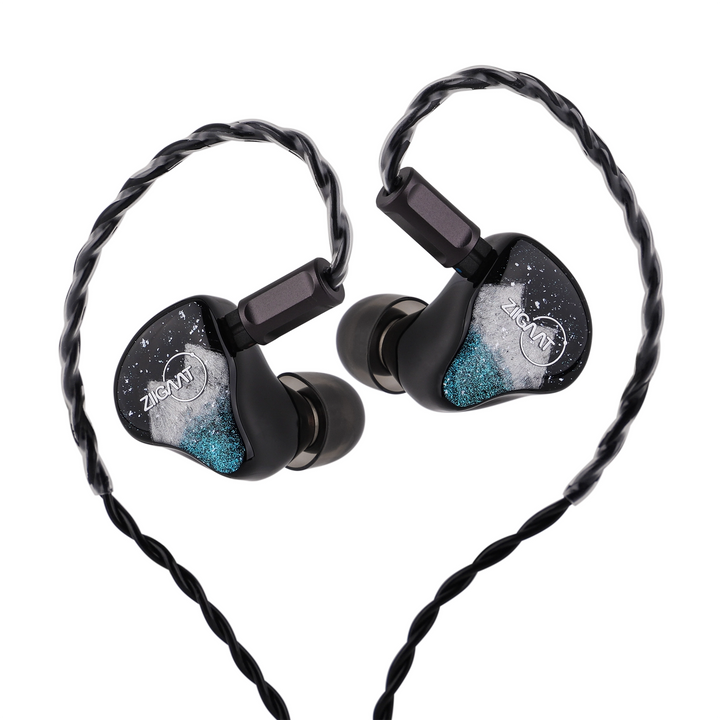 ZiiGaat Horizon IEMs front outward facing angle with cable attached whitebox