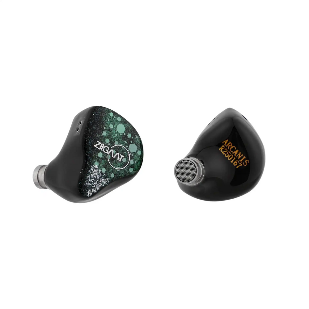 ZiiGaat Arcanis IEMs front and rear view whitebox