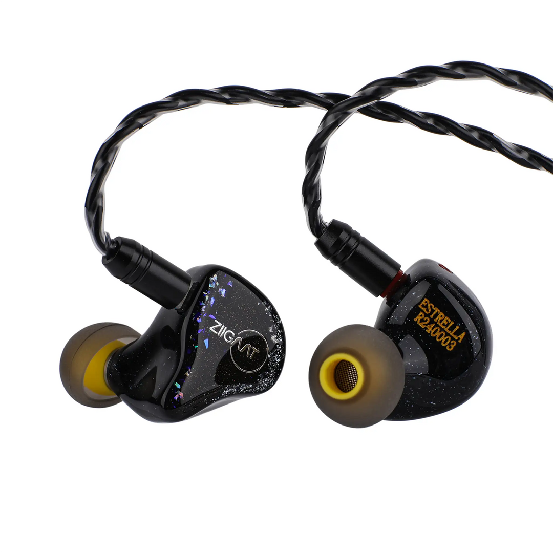 Ziigaat x Jay's Audio Estrella iems front and back view with cable and ear tips